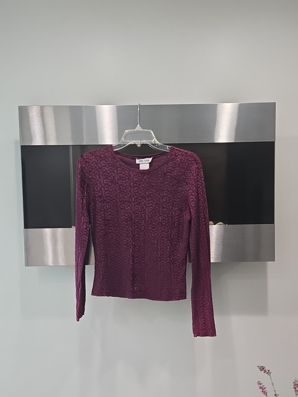 Vintage 80s  Plum Burgundy Long Sleeve Textured Crewneck Top
